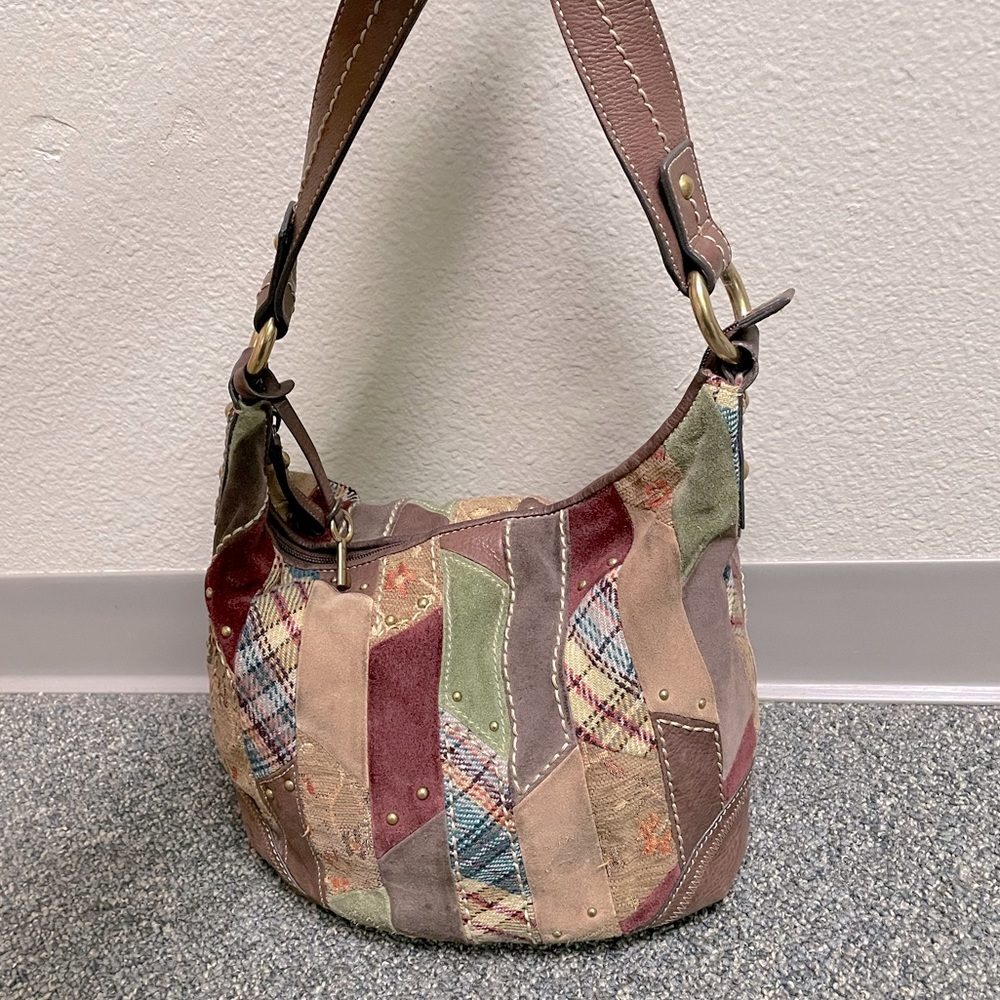 Fossil Patchwork Zippered Leather Handbag Purse